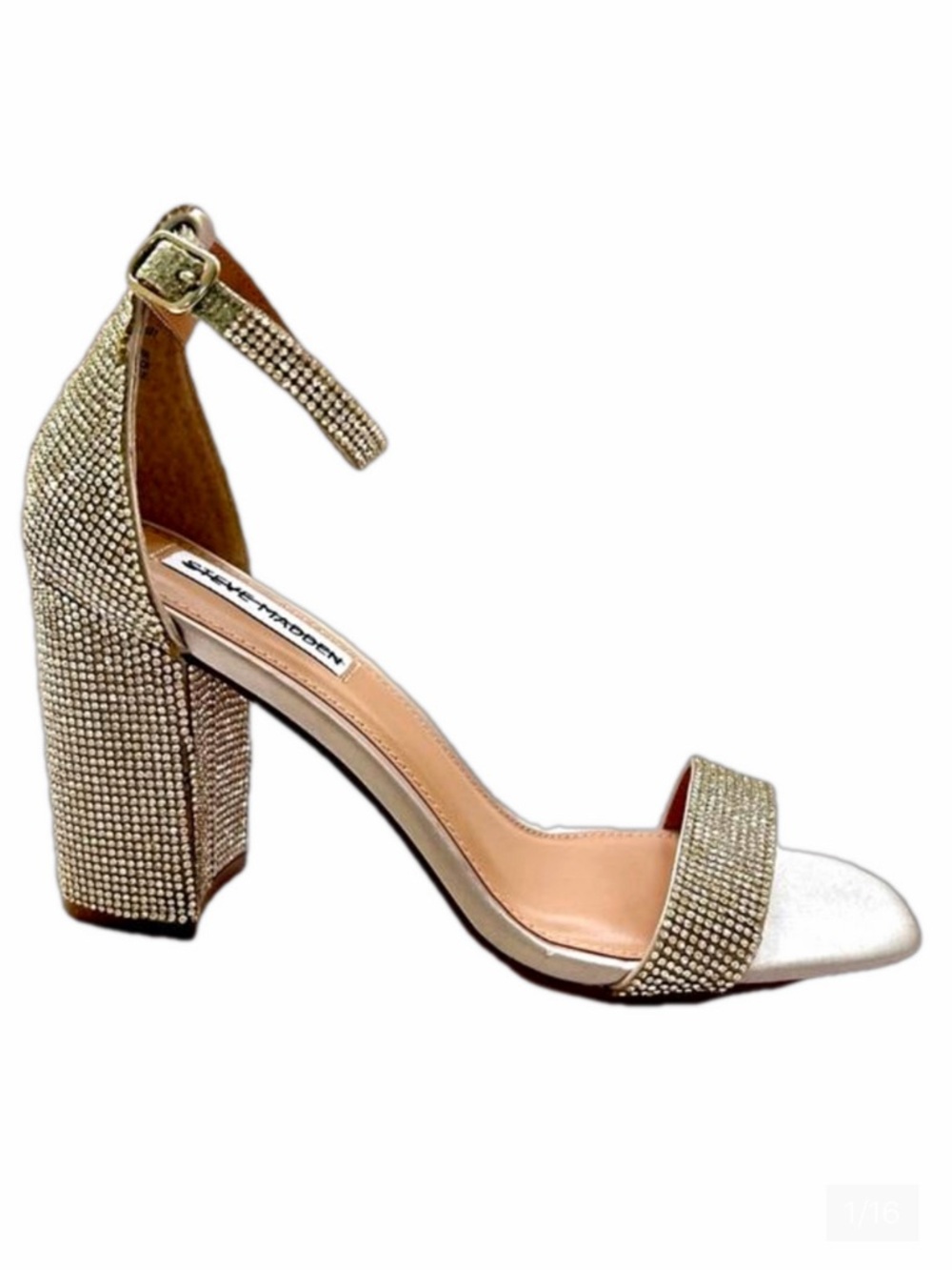 Steve Madden Spark Silver Size 9 Sandals Rhinestone Strappy Heels Ankle Strap
